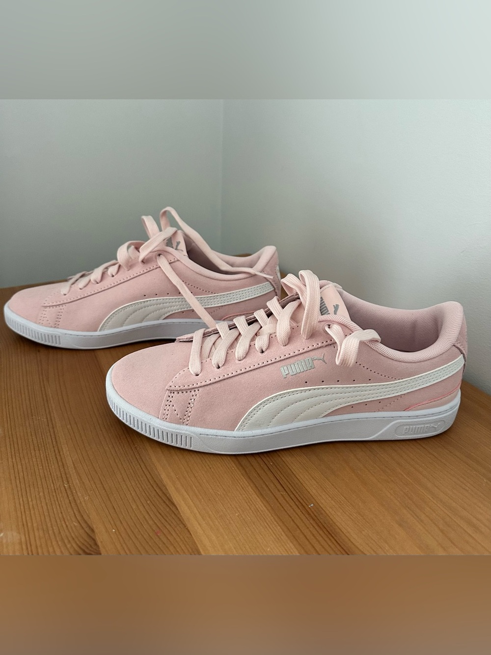 Puma Women's Pink Suede Low-Top Sneakers with White Stripe (New)